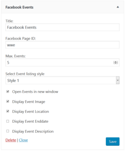 Facebook events widget.