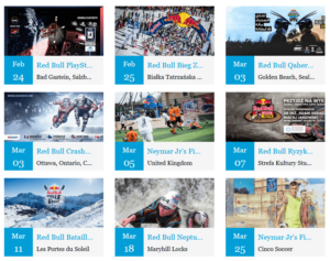 Facebook Events with 3 column layout.